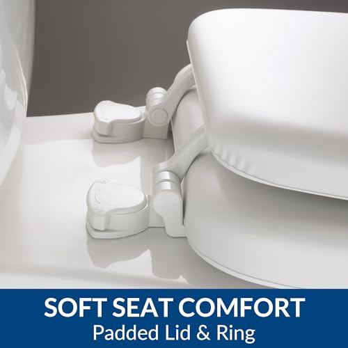 Elongated Padded Toilet Seat - Cushioned Vinyl Comfort, Easy Clean, Secure Hinges - White