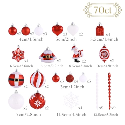 Valery Madelyn Christmas Ornaments Set, 70ct Red and White