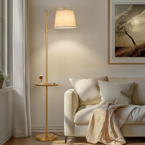 Golden Floor Lamp with Side Table - Dimmable Standing Lamp for Living Room - Gold-1