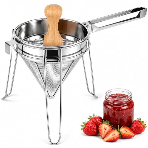 Stainless Steel Chinois Strainer Set with Stand & Pestle for Sauces and Purees