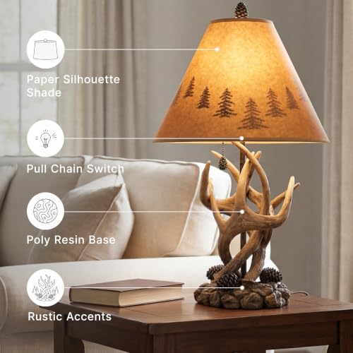 Rustic Set of 2 Mountain Retreat Table Lamps with Silhouette Shades