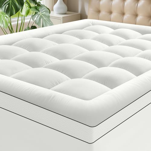 SurChic Queen Mattress Topper - Extra Thick 4 Inch Pillow Top Cooling Bed Pad with Deep Pocket Fit for 8-21 Inch Mattresses - White, Variation: Thick White / Queen