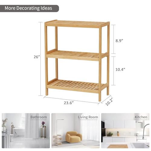 Elepude 3-Tier Bamboo Bathroom Shelf - Multifunctional Storage Organizer
