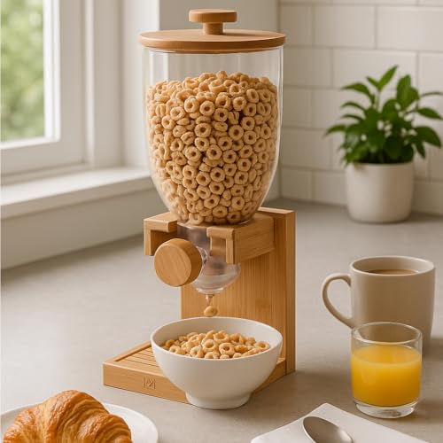 ZevrO 2.2 Cup Dry Food & Cereal Dispenser, BPA-Free Plastic & Bamboo, Brown