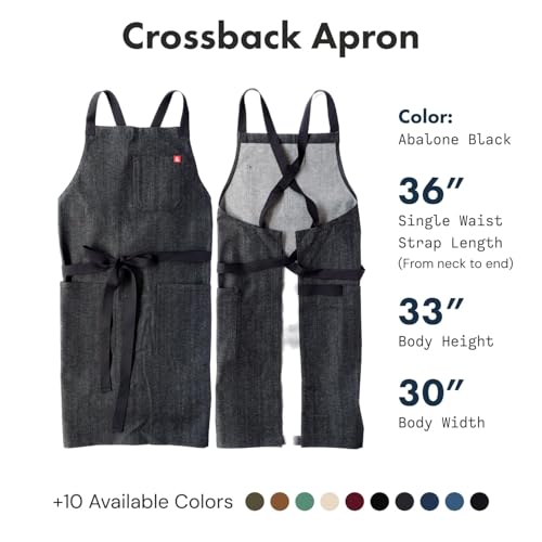 Hedley & Bennett Crossback Chef Apron - Abalone Black, Heavy-Duty Cotton with Pockets & Towel Loop
