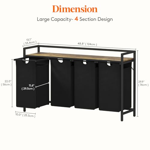 Lifewit Laundry Hamper with Shelf - 168L 4-Section Pull-Out Organizer, Black