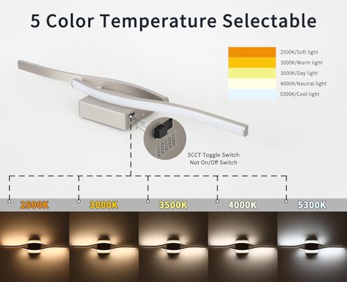 Brushed Nickel Bathroom Vanity Light Bar - 23 Inch Dimmable Modern Mirror Lighting with 5CCT
