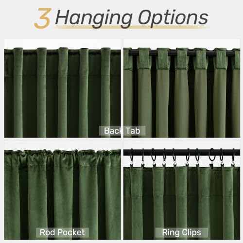 Olive Green Velvet Blackout Curtains 96in L – 2 Panels, 52" W Each | Jolilight