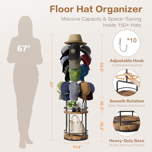 Keebofly 360° Rotating 5-Tier Hat Rack Floor