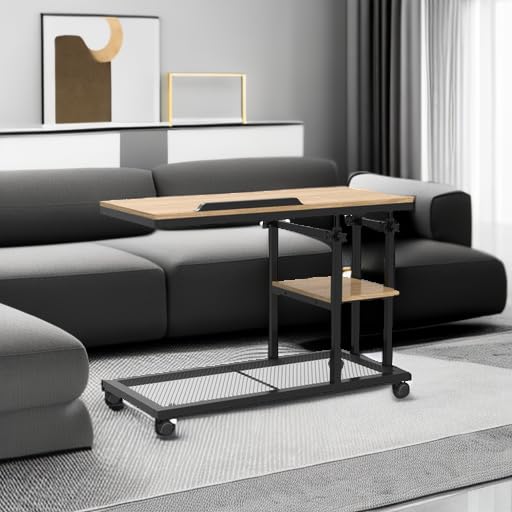 Tribesigns Height Adjustable C Table with Wheels Black Oak - Mobile Sofa & Bed Side Tray with Tiltable Drawing Board