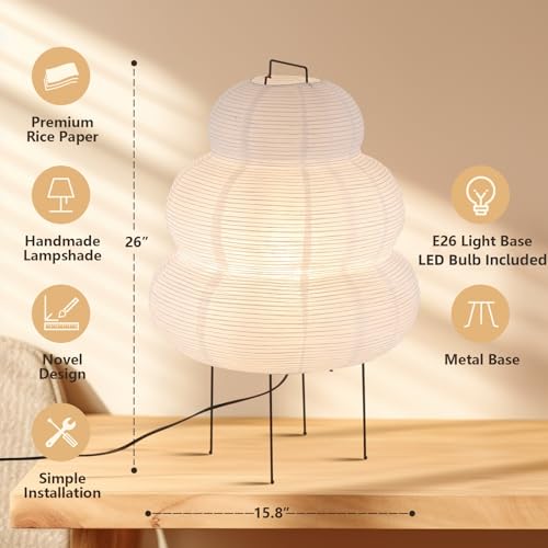 CMHSYTKE Noguchi Style Akari Floor Lamp 15.8x26in Rice Paper Lantern for Cozy Home Decor