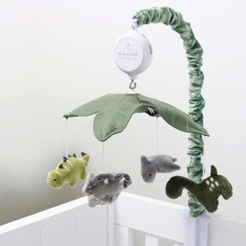 Musical Crib Mobile for Babies with Dino Safari Theme - Grey & Green Camo, 12 Lullabies
