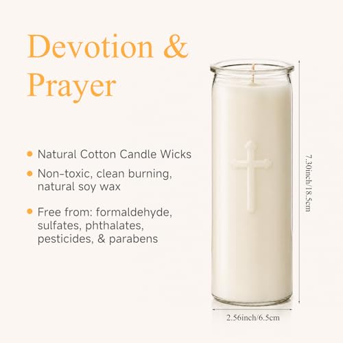 White 7-Day Soy Prayer Candles in Glass - 12 Pack, Unscented, 150-Hour Burn Time, Large Devotional Pillar for Religious Use - Variation of White / 12PCS