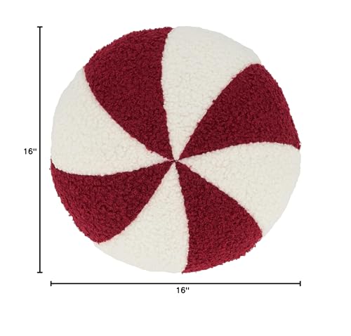 Minty Delight Peppermint Candy Throw Pillow 16" Red/White Reversible Decor