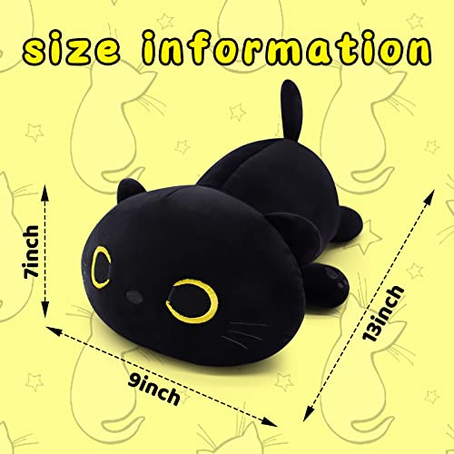 Black Cat Plush - 13inch Kawaii Black Cat Stuffed Animals, Cute Cat Plush Pillow Toy, Home Decor Christmas for Kids Boys Girls