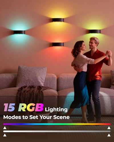 FULNIX Black 4-Pack Rechargeable Motion Sensor Wall Lights with Remote, RGB & Dimmable Indoor Sconces