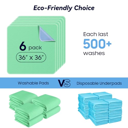 Fygrip 6 Pack 36x36 Waterproof Washable Bed Pads Extra Heavy Absorbency
