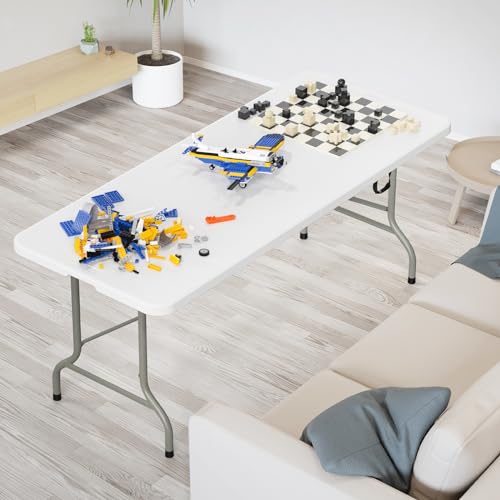 VINGLI 6-Foot Portable Folding Plastic Table Set - 2 Pack, Indoor & Outdoor