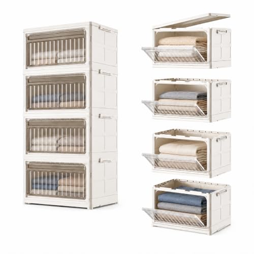 YKMH 106QT Stackable Storage Bins with Lid, 4-Tier Collapsible Closet Organizer