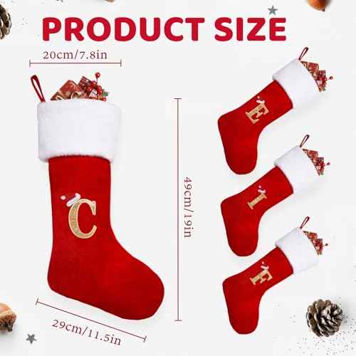 20 Inches Monogrammed Christmas Stockings - Super Soft Plush Cuff Christmas Stockings with Initials, Large Embroidered Monogram Stockings with Letter for Xmas Fireplace Decoration-H
