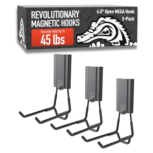 GATOR MAGNETICS Mega 4.5 Inch Open Magnetic Hook, 45 lb Heavy-Duty Load, 3 Pack