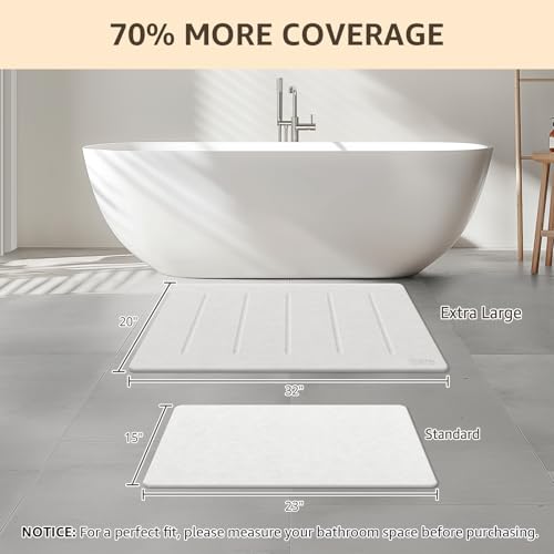 Yolife Large Diatomaceous Earth Bath Mat 32x20 Inches Non-Slip Quick Dry White Grey