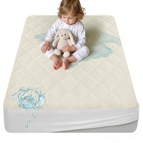 Organic Crib Mattress Protector - Top & Side Waterproof Baby Bed Cover - Crib