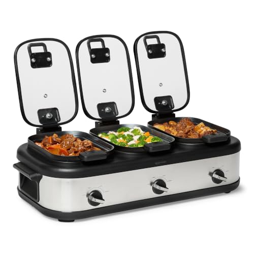 Amazon Basics Triple Slow Cooker with Ceramic Nonstick Coating,