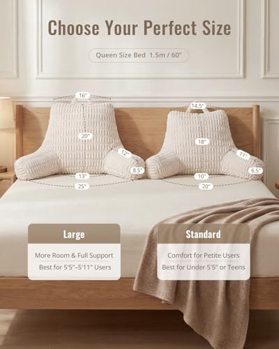 Textured Off White Large Reading Pillow with Arms & Pockets - 20 Inch