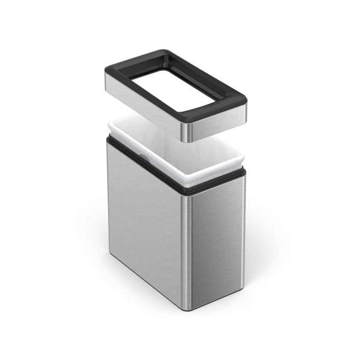 simplehuman 10L Brushed Stainless Steel Slim Open Trash Can for Office & Hotel, ADA-Compliant