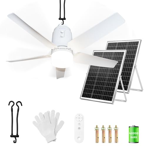 Solar Outdoor Ceiling Fan Light - 31.5 Inch Portable Gazebo Fan with Remote & Hook