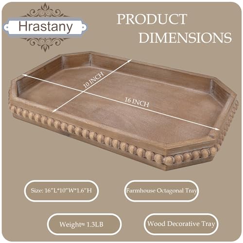 Rustic Wooden Serving Tray with Beads - Farmhouse Brown, 15.7 x 10.2 inches Variation of Brown-c8