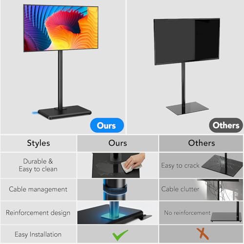 AX WABER Black Floor TV Stand with Mount for 26-60 Inch Flat Screens, Height Adjustable, Swivel & Tilt, Space-Saving Wood Base