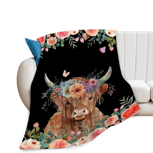 Highland Cow Blanket Cute Cow Plush Throw Blanket Super Soft Cozy Warm Fleece Highland Cattle Bedding Blanket Gifts for Kids Girls Boys Women 40"X50"