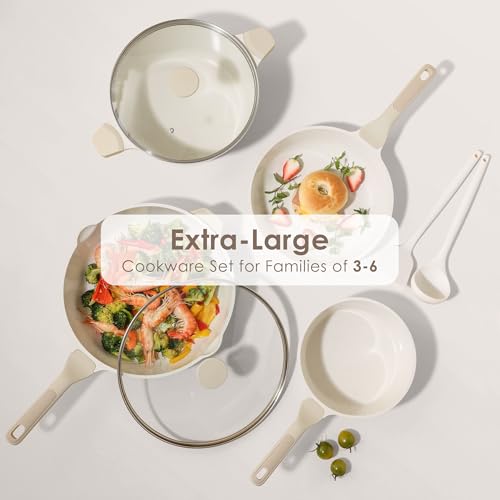 SENSARTE Antique White Nonstick Ceramic Cookware Set, 13 Pcs Kitchen Pots & Pans