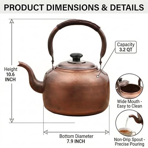 Bronze 3.2 Qt Solid Copper Whistling Kettle with Cool-Touch Handle