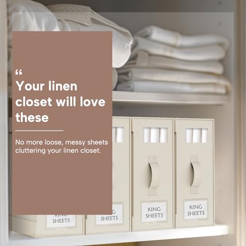 Criusia Beige 6-Pack Bed Sheet Organizers - Foldable Linen Storage Boxes