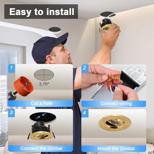 3 Inch Gimbal LED Recessed Lights 6 Pack - Adjustable Downlight, Gold - Variation of THIS listing