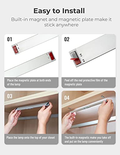 Joyzy 3 Pack Rechargeable Motion Sensor LED Closet Lights - Wireless Under Cabinet Lighting, Eye-Protection Design