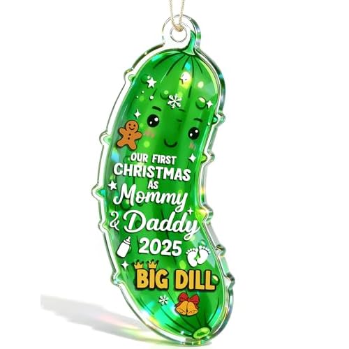 MAMAGIFTREE 2025 Our First Christmas as Mommy & Daddy Ornament - Baby's 1st Christmas Pickle Ornament, Big Dill Keepsake Gift for New Parents, Expecting Mom and Dad - Premium Glass