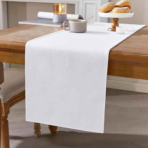 YATOJUZI White Table Runner Seasonal Summer Spring Table Runners 72 Inches Long Washable Farmhouse Rustic Table Runner Kitchen Dining Table Decoration for Christmas Home Party Decor 13x72 Inches