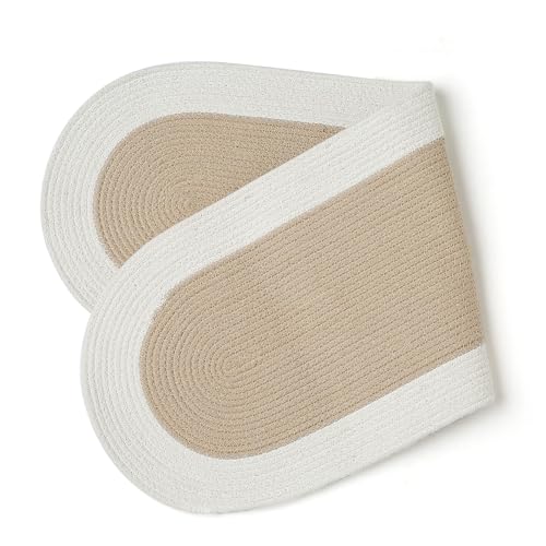 Encasa XO Table Runner 12x36 Beige & Off White Handmade Cotton Ribbed