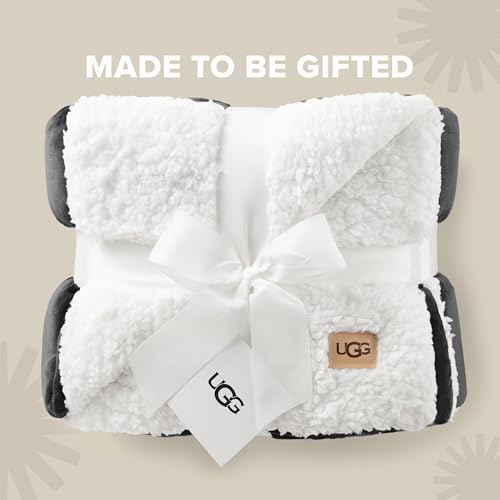 UGG Nita Charcoal Grey Reversible Throw Blanket - Fluffy & Soft Fleece, 50x70 Inches, Giftable Couch & Bed Decor