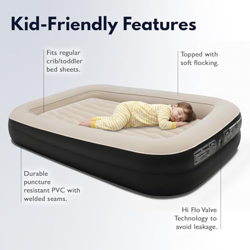 King Koil Kids Air Mattress with Built-in Pump & Safety Bumper - Black, 13 Inches