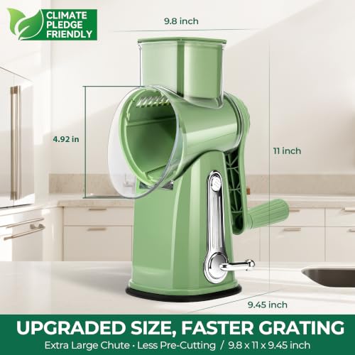 SUSTEAS Rotary Cheese Grater - Large Vegetable Food Shredder - Green