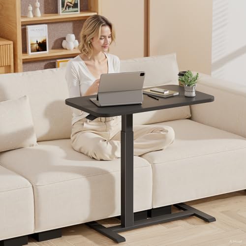 Small Standing Desk with Hidden Wheels & Adjustable Height - Overbed Bedside Table for Home Office, Pure Black (Medium)