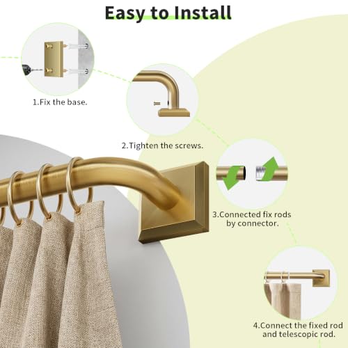 Brushed Gold Curtain Rods - 48-90 Inch Heavy Duty Wrap Around Blackout Drapery Rod - Adjustable Room Darkening Window Treatment - Variation: 48"-90"