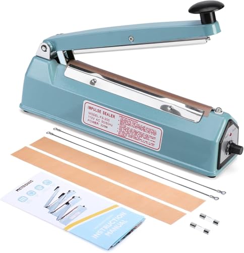 Blue 8 Inch Impulse Sealer for Plastic Bags - Manual Heat Sealing Machine