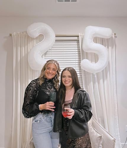 White Number 25 Balloon 40 inch, 25 Number Balloons, 25th White Birthday Decorations for Girls Boys 25 Year Old Party Supplies