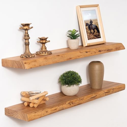 Natural Live Edge 30-inch Wood Floating Shelves Wall Mount 2-Pack